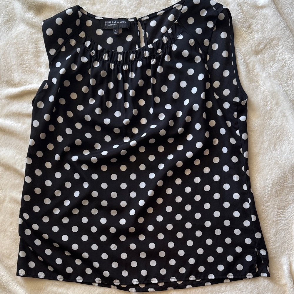 Jones New York Black and White Polka Dot Blouse size 8